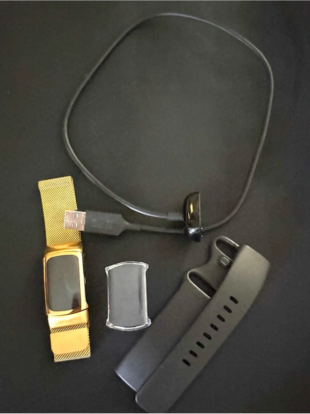Fitbit Charge 6 Fitness Tracker – Black + Gold Mesh Band – Bundle